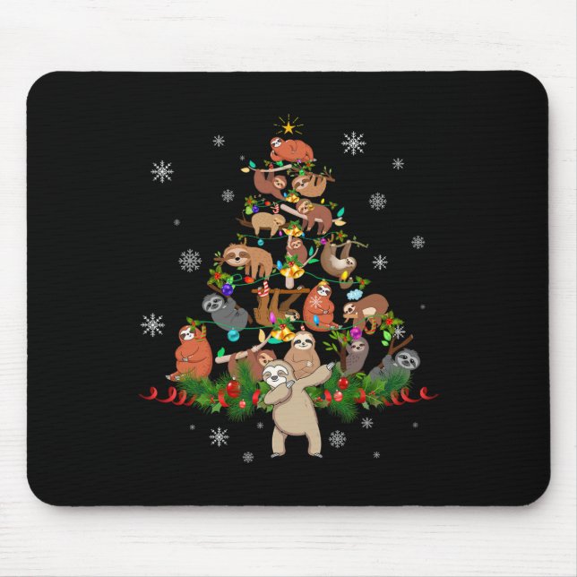 Sloths Christmas Tree Lights Fun Sloths Xmas Gesch Mousepad (Vorne)
