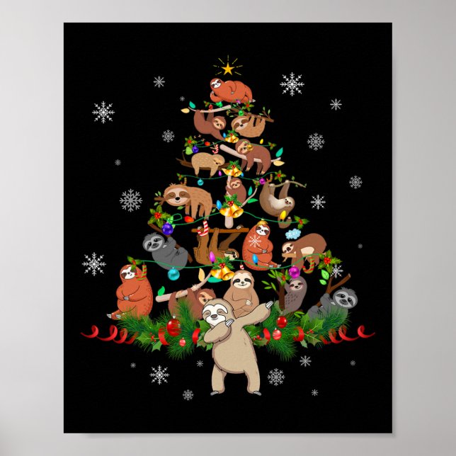 Sloths Christmas Tree Lights Fun Sloths Xmas Gesch Poster (Vorne)