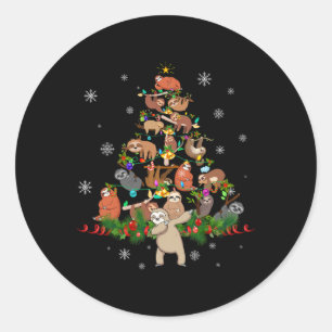 Sloths Christmas Tree Lights Fun Sloths Xmas Gesch Runder Aufkleber