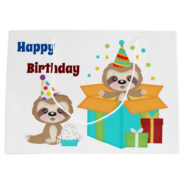 Sloth's Happy Birthday Party Große Geschenktüte (Vorderseite)