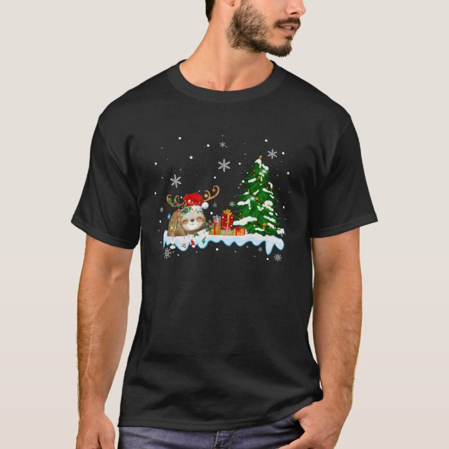 Sloths Xmas Lighting Rentier Weihnachtsmannmütze S T-Shirt (Vorderseite)