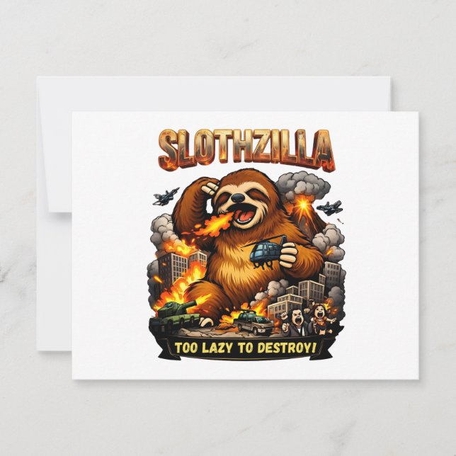 Slothzilla Too Lazy to Destroy,Funny Kaiju Monster Mitteilungskarte (Vorderseite)
