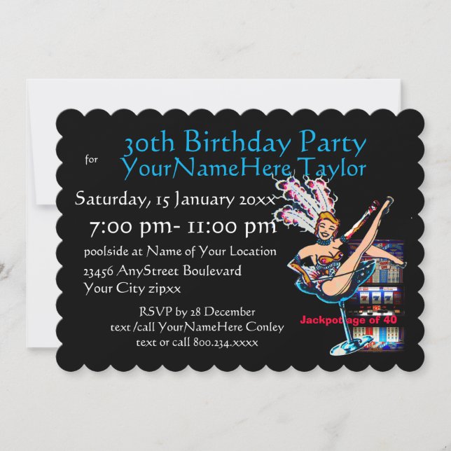 Slotmaschine 30. Geburtstag Party Einladung (Vorderseite)