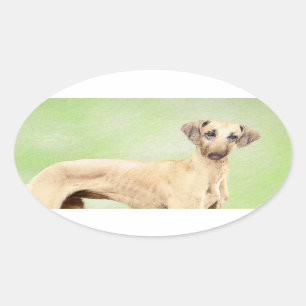 Sloughis-Malerei - Niedliche Original Hunde-Kunst Ovaler Aufkleber
