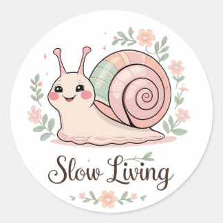 Slow Living | Pastel-Schnecke-Blumen Runder Aufkleber