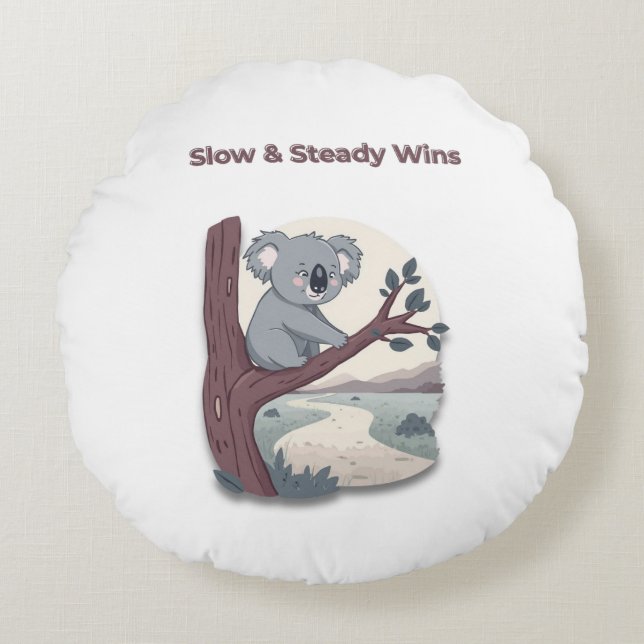 **"Slow & Steady Wins – Motivational Cute Koala "* Rundes Kissen (Vorderseite)