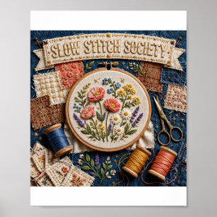 Slow Stitch Society Florale Stickerei Kunst Poster