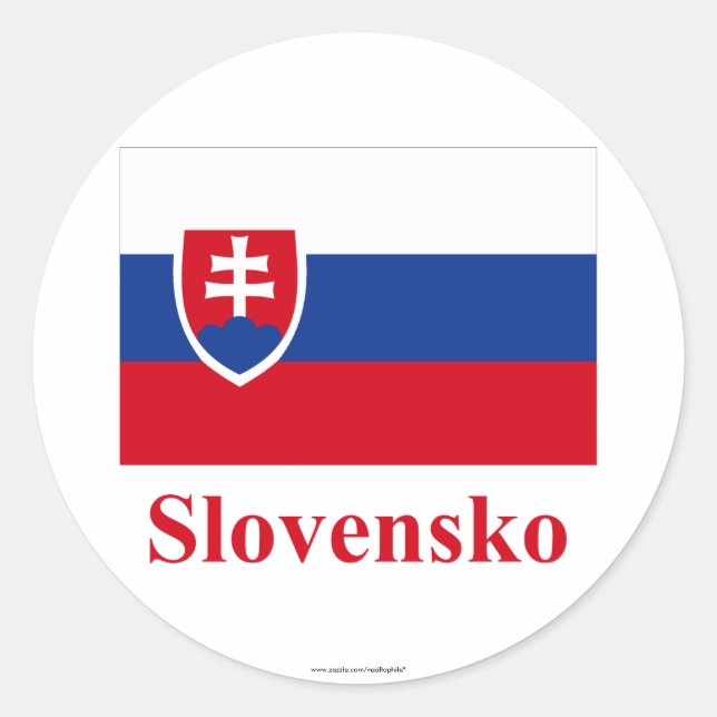 Slowakische Flagge mit Name in slowakischer Sprach Runder Aufkleber (Vorderseite)