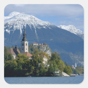 Slowenien, Bled, Bledsee, Insel Bled, Bled Quadratischer Aufkleber