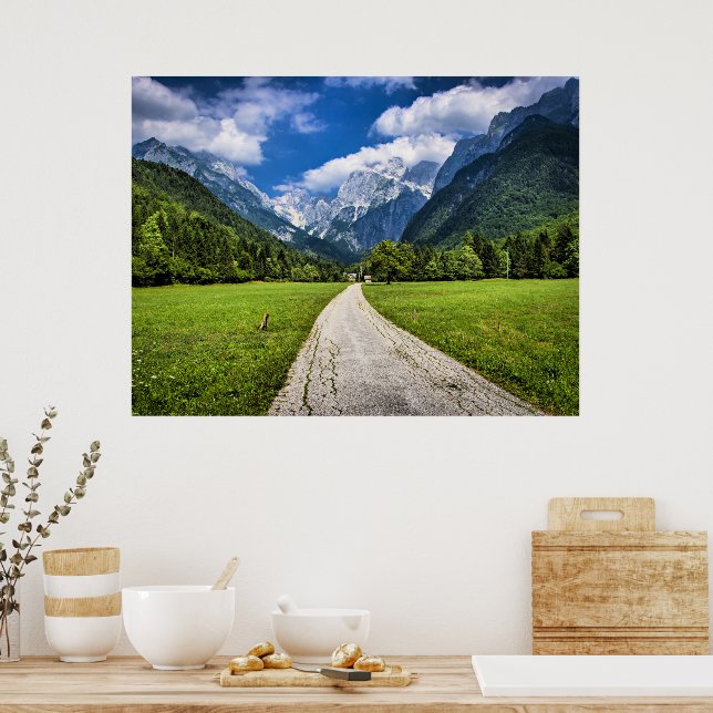 Slowenien, landschaftliches Foto mit den Alpen Poster (Küche)