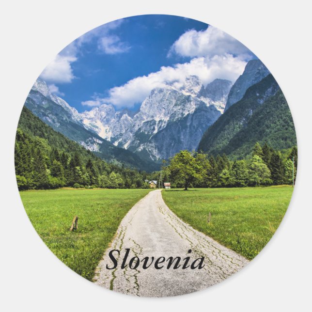 Slowenien, landschaftliches Foto mit den Alpen Runder Aufkleber (Vorderseite)