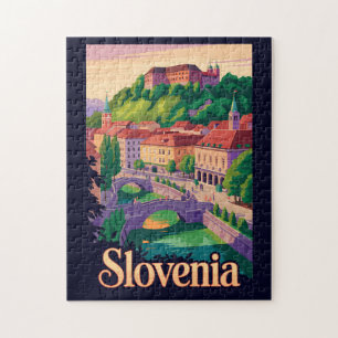 Slowenien Ljubljana Brücke Illustration Reise Kuns