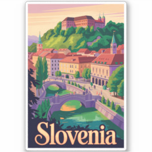 Slowenien Ljubljana Brücke Illustration Reise Kuns Aufkleber