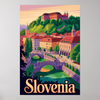 Slowenien Ljubljana Brücke Illustration Reise Kuns