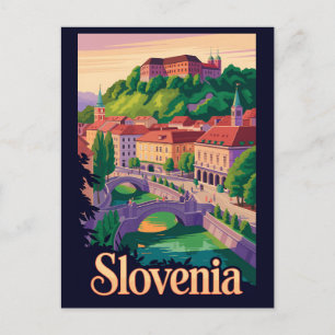Slowenien Ljubljana Brücke Illustration Reise Kuns Postkarte