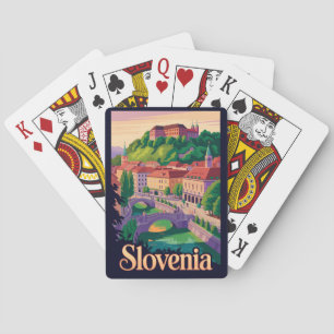 Slowenien Ljubljana Brücke Illustration Reise Kuns Spielkarten