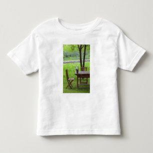 SLOWENIEN, PRIMORSKA, Spodnja Idrija: Tisch auf Kleinkind T-shirt