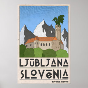 Slowenien Reiseplakat Ljubljana Burg Turm Poster