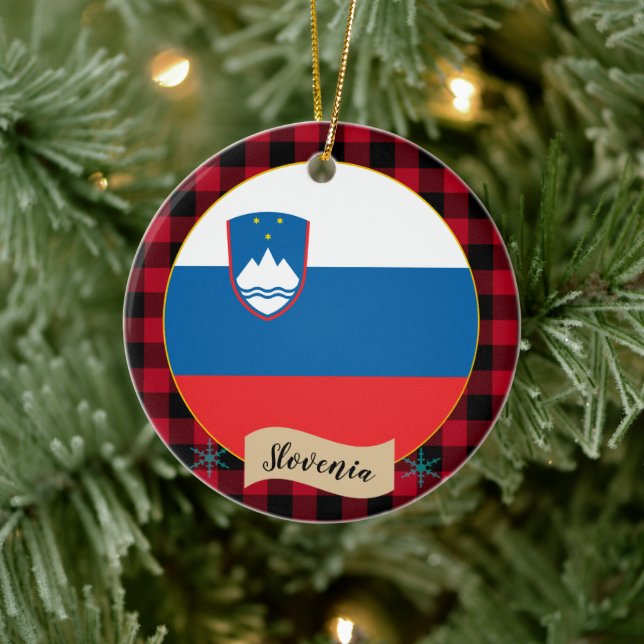 Slowenien, Roter Büffel kariert und Slowenische Fl Keramik Ornament (Baum)