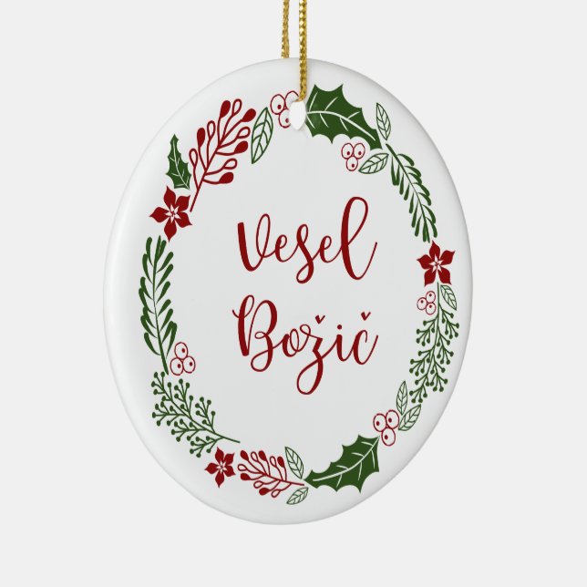 Slowenischer froher Weihnachtsreath, Vesel Božič Keramik Ornament (Rechts)