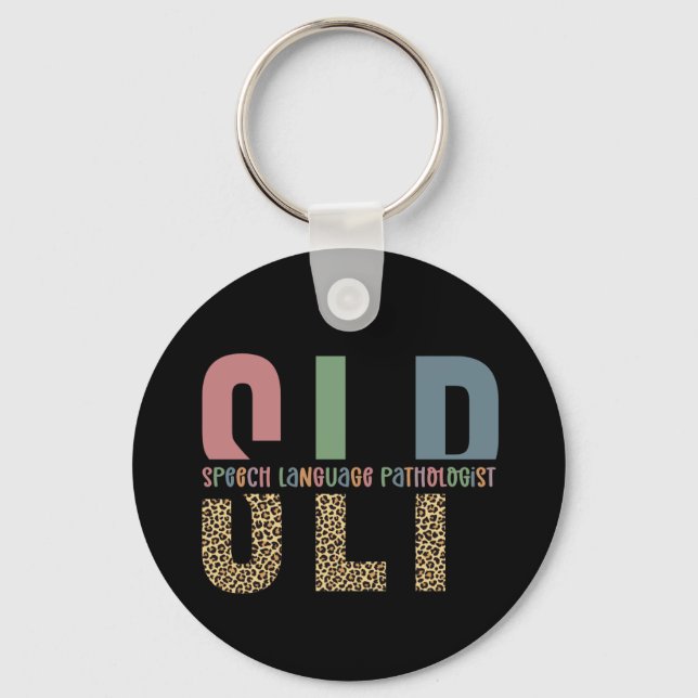 SLP Cheetah Print Speech Sprachpathologe Geschenk Schlüsselanhänger (Vorderseite)