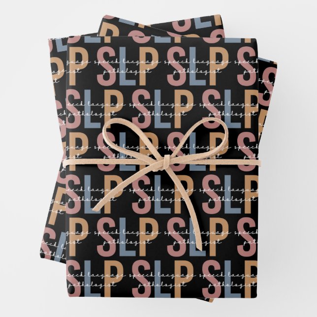 SLP-Sprachpathologe Retro-Muster Geschenkpapier Set (Beispiel)