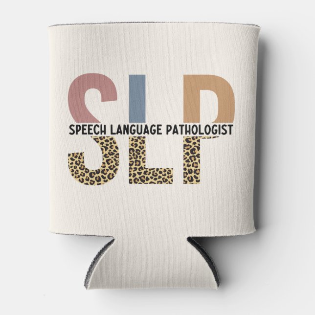 SLP-Sprecher Pathologe Leopard Print Typografy Dosenkühler (Vorderseite)
