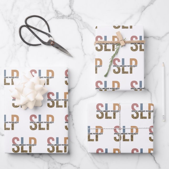 SLP-Sprecher Pathologe Leopard Print Typografy Geschenkpapier Set (Vorderseite)