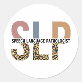 SLP-Sprecher Pathologe Leopard Print Typografy Runder Aufkleber
