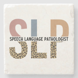 SLP-Sprecher Pathologe Leopard Print Typografy Steinuntersetzer