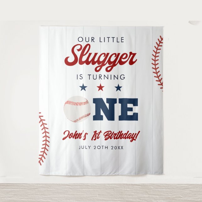 Slugger Baseball 1st Birthday Photo Backdrop Wandteppich (Vorderseite)