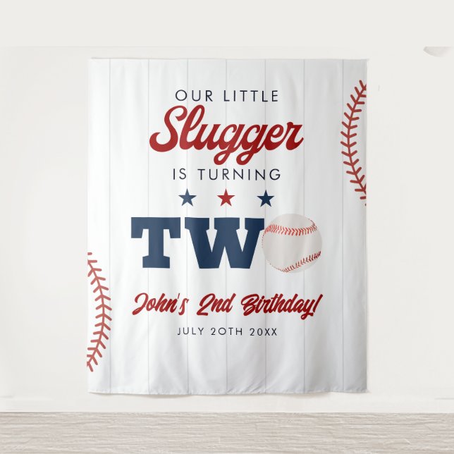 Slugger Baseball 2. Geburtstagsfoto Hintergrund Wandteppich (Vorderseite)