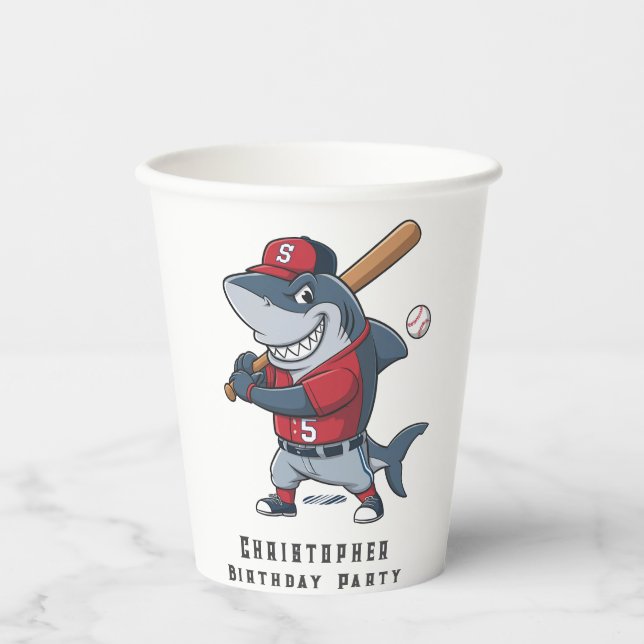 Slugger Shark Birthday Bash Pappbecher (Vorderseite)