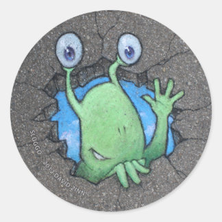 Sluggo bricht durch runder aufkleber