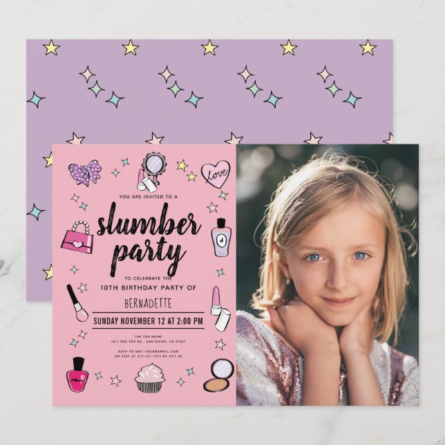 Slumber Makeup Wellness-Center Party Pink Girl Fot Einladung (Vorne/Hinten)