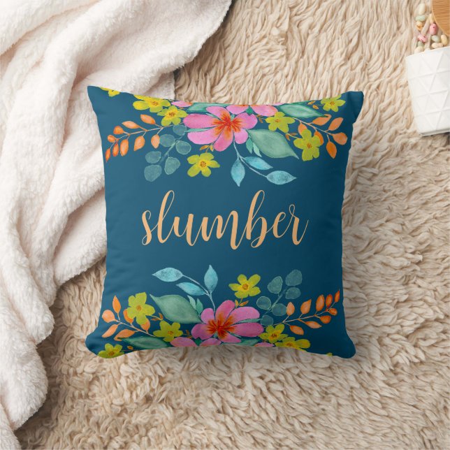 "Slumber" mit modernen Wasserfarben-Florals auf Aq Kissen (Decke)