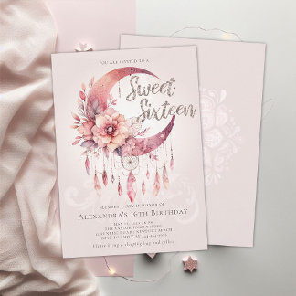 Slumber Party Boho Dreamcatcher Crystals Sweet 16 Einladung