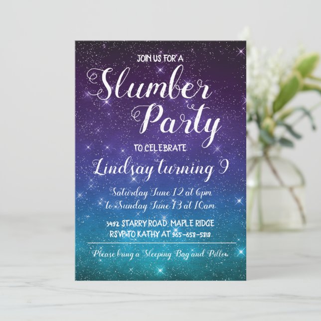 Slumber Party Camping Geburtstag Einladung (Stehend Vorderseite)