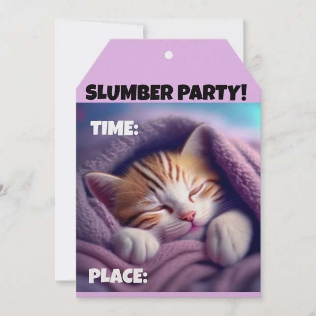 SLUMBER PARTY CUTE SLEEPING CAT INVITATIONS (Devant)