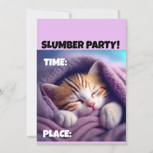SLUMBER PARTY CUTE SLEEPING CAT INVITATIONS