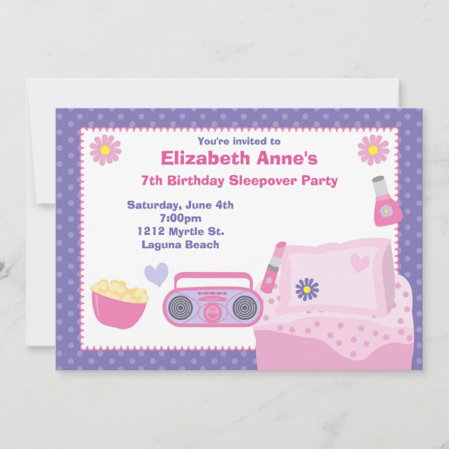 Slumber Party Geburtstag Einladung (Vorderseite)