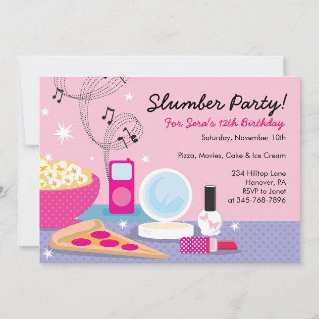 Slumber Party Geburtstag Einladungen (Vorderseite)