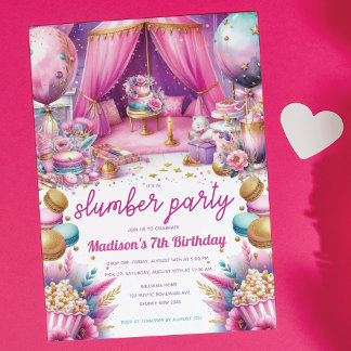 Slumber Party Geburtstag Pastell Pink Lila Gold Einladung