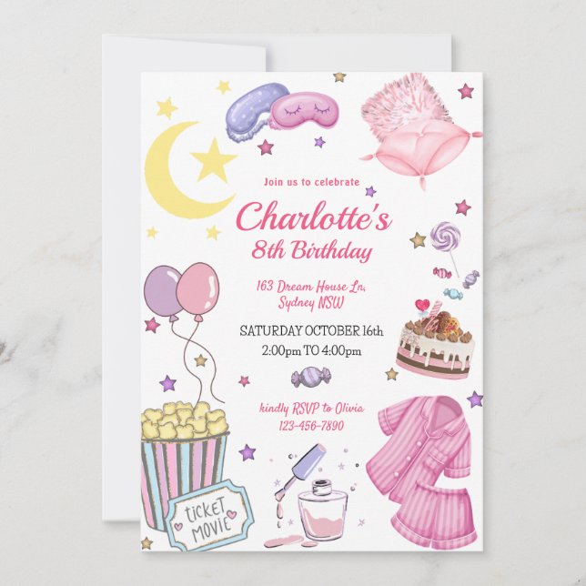 Slumber Party Geburtstagseinladung Einladung (Vorderseite)