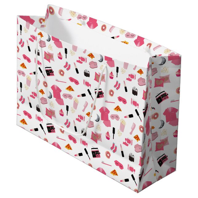 Slumber Party Pink Girl Kindermuster Große Geschenktüte (Vorderseite Schrägansicht)