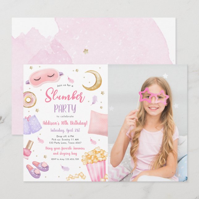 Slumber Party Sleepover Girl Wellness-Center Rosa  Einladung (Vorne/Hinten)