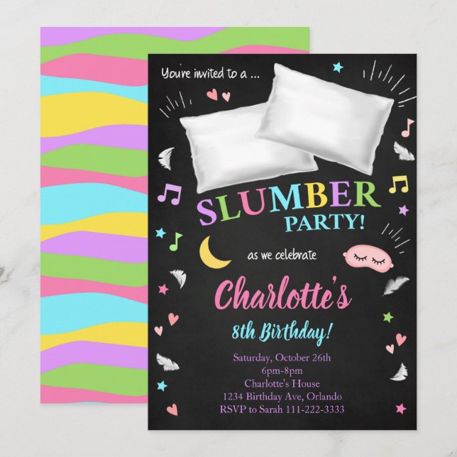 Slumber Party Sleepover Girls Einladung (Vorne/Hinten)