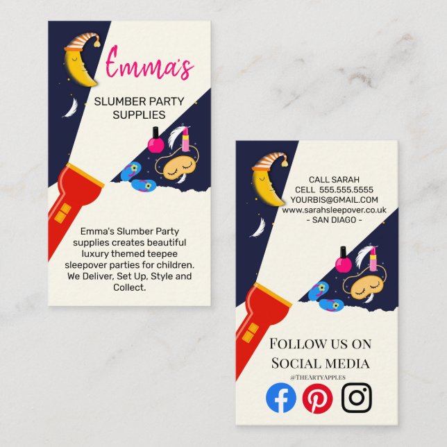 slumber party teepee hire sleep night nanny moon visitenkarte (Vorne/Hinten)