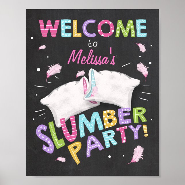 Slumber Party Welcome Sign Pajamas Sleepover girl Poster (Vorne)