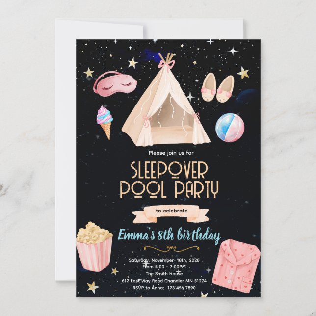 Slumber Pool birthday Party Invitation (Devant)